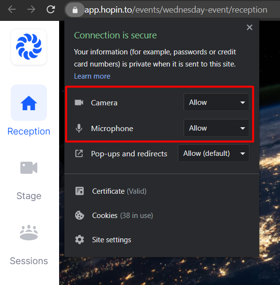 allow access to camera on chrome for mac